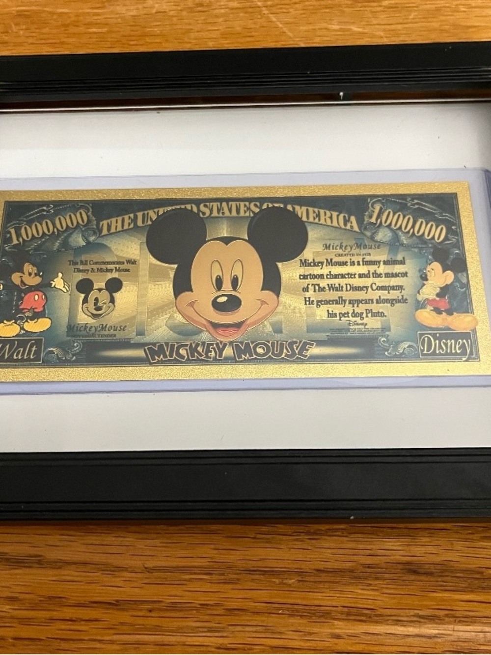 Disney Gold and Black Mickey Mouse Framed Novelty Bill